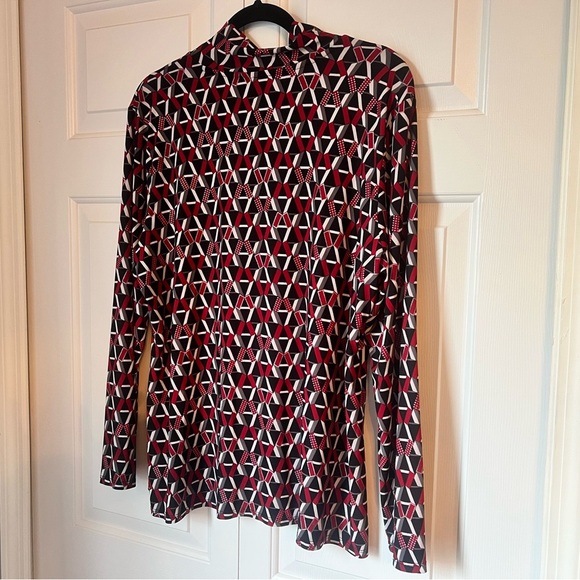 Anne Klein Geometric Red and Black Women's XL Blouse Mockneck - Picture 3 of 7